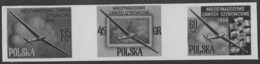 POLAND (1954) Gliders. Strip Of 3 Black Prints. Scott Nos 624-7, Yvert Nos 751-5. International Glider Championships. - Proofs & Reprints