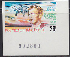 FRENCH POLYNESIA (1977) Lindbergh. Plane. Corner Imperforate. Scott No C149, Yvert No PA125. - Geschnittene, Druckproben Und Abarten
