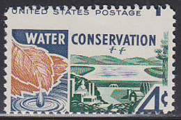 U.S.A. (1960) Water Dropping Off Leaf. Water Reservoir. Perforation Shift->inscription Appearing At Top. Scott No 1150 - Errors, Freaks & Oddities (EFOs)