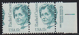 U.S.A. (1981) Rachel Carson. Vertical Misperforation In Pair Cutting The Right Side Of Each Stamp Off. Scott No 1857 - Varietà, Errori & Curiosità