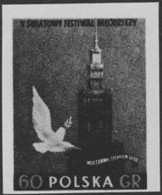 POLAND (1955) Dove. Tower Of Palace Of Science & Culture. Black Print. Scott No 690, Yvert No 818. - Ensayos & Reimpresiones