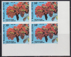 WALLIS & FUTUNA (1986) Flamboyants. Imperforate Corner Block Of 4. Scott No 332, Yvert No 336. - Sin Dentar, Pruebas De Impresión Y Variedades