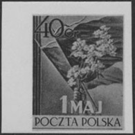 POLAND (1954) Flag. Flowers. Black Print. Scott No 617, Yvert No 744. Labor Day. - Proeven & Herdruk