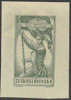 CZECHOSLOVAKIA (1957) Man Carrying Banner. Die Proof In Green. 4th International Trade Union Congress. Scott 284 - Ensayos & Reimpresiones