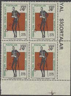 NORTHERN CYPRUS (1978) Man On Crutches With Sling. Block Of 4 Overprinted ORNEK (specimen). Svott No 53. - Other & Unclassified