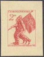 CZECHOSLOVAKIA (1952b) Soldiers Marching With Flag. Die Proof In Red. Army Day. Scott No 554, Yvert No 673. - Prove E Ristampe