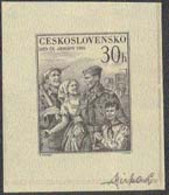 CZECHOSLOVAKIA (1955) Soldier. Worker. Family. Die Proof In Black Signed By The Engraver JIRKAH. Scott No 7212 - Essais & Réimpressions