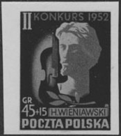 POLAND (1952) Henryk Wienawski. Violin. Black Print. Scott No B98, Yvert No 688. - Probe- Und Nachdrucke