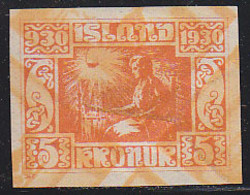 ICELAND (1930) Woman Spinning. Imperforate With Double Impression Of Orange Background. Scott No 165. - Imperforates, Proofs & Errors