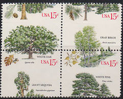 U.S.A. (1978) Giant Sequoia. White Pine. White Oak. Gray Birch. Scott No 1767a. Yvert No 1222-5. Perforation Error Bl/4. - Abarten & Kuriositäten