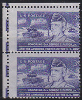 U.S.A. (1953) General Patton. Tank. Pair With 3mm Vertical Perforation Shift. Scott No 1026. - Variétés, Erreurs & Curiosités