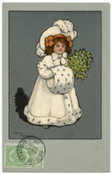 Ethel Parkinson. élégante Petite Fille Belle Epoque Au Manchon De Fourrure Et Au Bouquet De Gui. Circa Années 1900. - Parkinson, Ethel