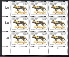 South Africa - 1993 6th Definitive 60c Wild Dog Superimposed Type I & II Positional Block (**) # SG 915 & 812a - Hojas Bloque