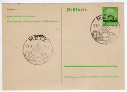 Entiers-Postaux : Guerre 39-45 : Occupation Allemagne : Entiers D'Alle.-surcharge Lothringen  No Gue H1- Cachet Metz - Standard Postcards & Stamped On Demand (before 1995)