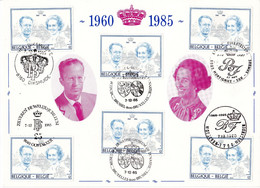 B01-233 Bel 2198 Carte Souvenir 25e Anniv. Mariage Roi Baudouin Fabiola 6 Cachets Différents 1er Jour 07-12-1985 8.99€ - Souvenir Cards