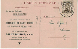 Fayt-Lez-Manage. Solennité De Saint Joseph Le 16 Mai 1941.  Cachet à Date, Manque Le Jour ! Rare - Manage