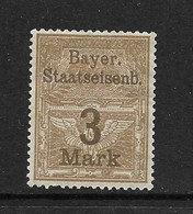 BAVIERE CHEMIN DE FER 3 MARK YVERT N° NEUF MH* - Sonstige & Ohne Zuordnung