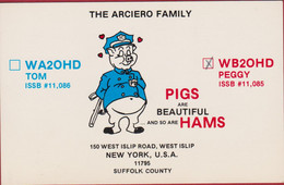 QSL Card Amateur Radio Funkkarte The Arciero Family Pig Varken Cochon Police Department Polizei Politie New York - Radio Amateur