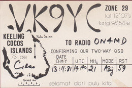 QSL Card Amateur Radio Funkkarte Keeling Cocos Islands Pulu Selma Home Island Oceania House - Pacific Ocean - Radio Amateur