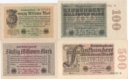 Série De 4 Billets De Reichsbanknote 1923 : 20 Millions + 50 Millions  + 100 Millions + 500 Millions - 20 Millionen Mark