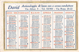 02089 "TORINO - DAVID AUTONOLEGGIO DI LUSSO CON E SENZA CONDUTTORE - CALENDARIETTO 1933" ORIG - Groot Formaat: 1921-40