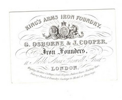 1 Visit Card King's Arms Iron Foundry G. Osborne & J.Cooper  Iron Founders Noble Street London  9 X 6 Cm - Porcelaine