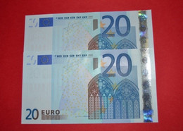 PORTUGAL 2x 20 EURO ★ M ★ U015 A1 - PAREJA RADAR ★ M81525777421 - M81525777412 - UNC - NEUF - 20 Euro