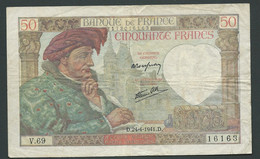 FRANCE BILLET  50 Francs, Jacques Coeur, 124/4/941   --  V.69   16163  DANS L'état  LAURA5706 - 50 F 1940-1942 ''Jacques Coeur''