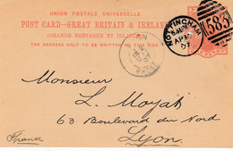 Union Postale Universelle - ( Grande-Bretagne Et Irlande ) - Entier Postal Vers Lyon - Carte Lettre - United Kingdom