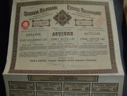 Action"Etoile Roumaine,société Anonyme Pour L'industrie Du Pétrole"Bucuresti 1926 Bon état,reste Des Coupons - Aardolie