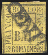 1859 ROMAGNE 2 BAI GIALLO ARANCIO N.3 USATO ANNULLO "CENTO" SIGLATO AL VERSO - USED SIGNED - Romagne