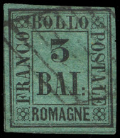 1859 ROMAGNE 3 VERDE SCURO N.4 USATO OTTIMI MARGINI BELLO - USED VERY FINE - Romagne