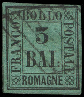 1859 ROMAGNE 3 VERDE SCURO N.4 USATO OTTIMI MARGINI BELLO - USED VERY FINE - Romagna