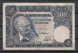 BILLETE DE 500 PESETAS DE 1951 - MARIANO BENLLIURE - BONITO Y SIN SERIE - 500 Peseten