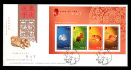 Hong Kong 2008 Chinese New Year Of The Rat Stamp Miniature Sheet FDC - Lettres & Documents