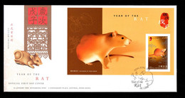 Hong Kong 2008 Chinese New Year Of The Rat Stamp $5 Miniature Sheet FDC - Briefe U. Dokumente