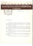 Lettre Des Ets MARIZIER à MARMANDE Exploitation De Forêtes De Chênes Liège Fabrique De Bouchons Et Spécialités En Liège - Landbouw