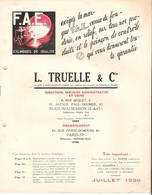 Catalogue Et Tarif 1936 Des Cylindres Et Culasses De La Fonderie F.A..E   L.Truelle à Rueil-Malmaison - Cars