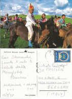 Mongolia "Children On Horses Before The Race" Pcard 15aug1998 With 1 Stamp - Mongolië