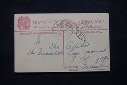 INDE - Entier Postal Du Tranvacore  En 1899 De Shertallay Pour Trivandrum - L 81040 - Travancore