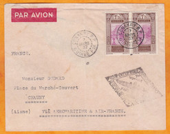 1937 - Enveloppe Par Avion Aéromaritime Air France De Conakry, Guinée Vers Chauny, France - 1er Voyage - 3f50 - Briefe U. Dokumente