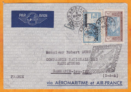 1937 - Enveloppe Par Avion Aéromaritime Air France D' Abidjan, Côte D' Ivoire Vers Dammarie, France - 1er Voyage - 3f50 - Covers & Documents