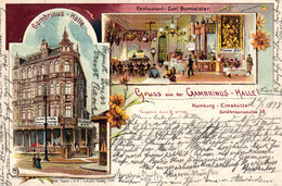 Delcampe - Hamburg - Eimsbüttel, Farb-Litho "Gruss Aus Der Gambrinus-Halle", 1898   (Rückseite Ansehen !) - Eimsbüttel