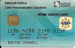 -CARTE-PUCE-MAGNETIQUE-Allemagne-CB-BANQUE BOWE CARDTEC-2003-BOWE GREEN CARD-Modele-Plastic Epais Glacé-TBE-RARE - Disposable Credit Card