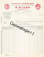 96 2820 ESPAGNE SPAIN ALICANTE Et PARIS SEINE -vierge Conservas LAS PALMAS Ets G. GILLES Et ALFREDHILL Conserverie - Spain