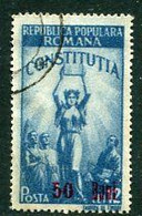 ROMANIA 1952 Currency Reform Surcharge On New Constitution  Used.   Michel 1300 - Gebraucht