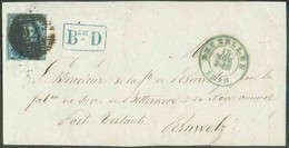 N°4 - Médaillon 20 Centimes Bleu Foncé, Bien Margé, Obl. P.24 Sur Devant De Lettre De BRUXELLES le 15 Novembre 1850 + Gr - 1849-1850 Médaillons (3/5)