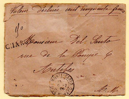 Lettre Chargée De Monaco Vers Antibes. C à Date Du 6/07/1906. Cachets De Cire Et Timbre Monaco Au Verso. - Storia Postale