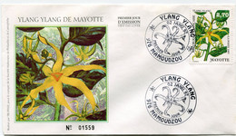 MAYOTTE ENVELOPPE 1er JOUR DU N°42 YLANG-YLANG AVEC OBLITERATION ILLUSTREE PREMIER JOUR 02 JANV 97 MAMOUDZOU - Lettres & Documents