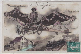 (Fantaisie-Montage) AVIATION . Femme Sur Aéroplane Survolant Un Moulin à Eau Et Une Voie Ferrée Avec Train (Locomotive) - Other & Unclassified